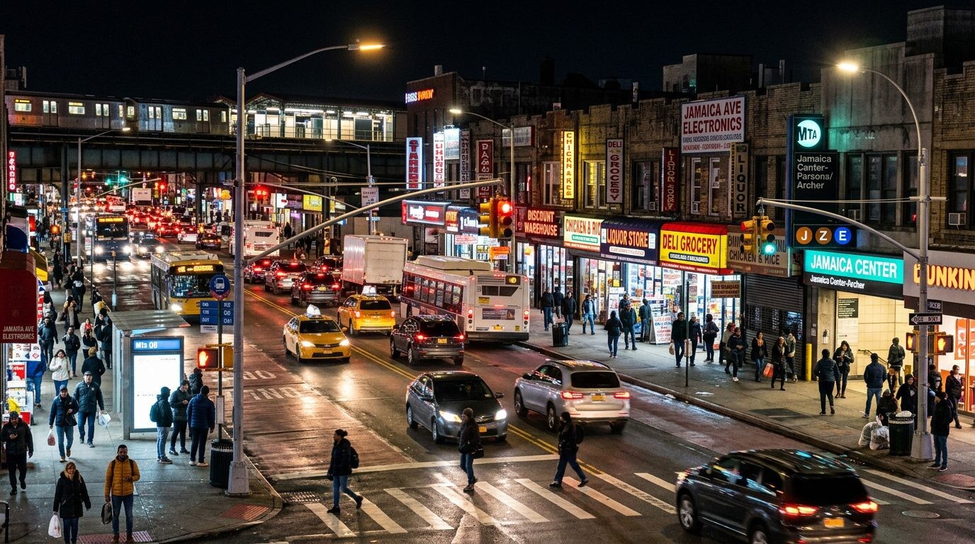 Buy Your Home in Jamaica 2 Jamaica, Queens NY real estate — Night scene · Homes by Agatha