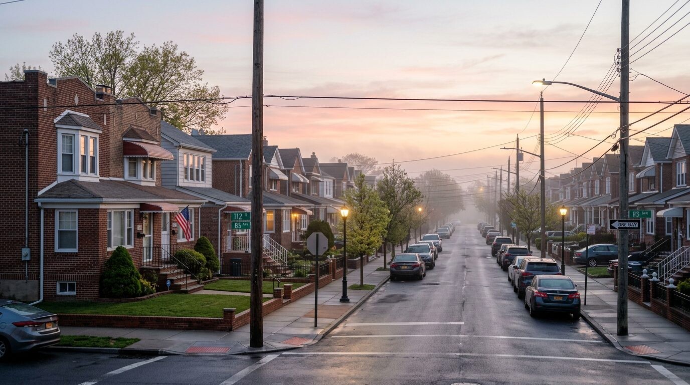 Sell your home in Maspeth, Queens NY — Early morning scene · Homes by Agatha