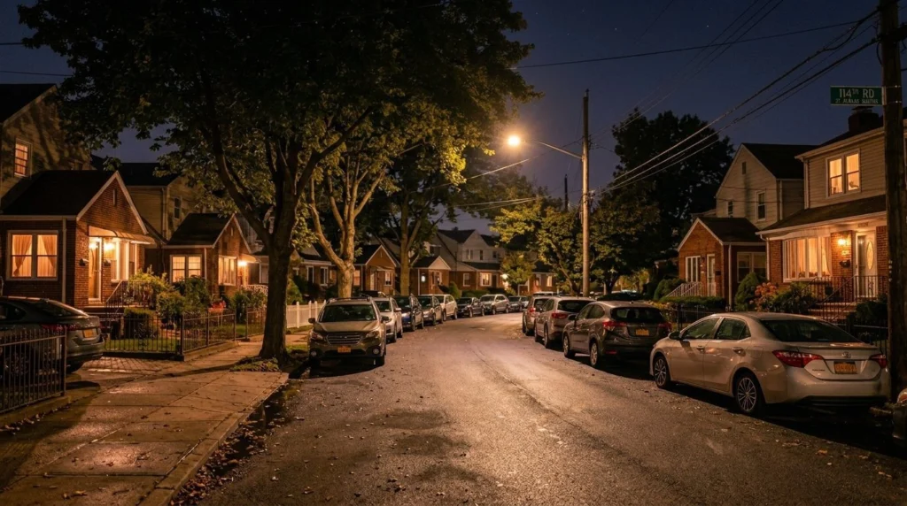 Saint Albans, Queens NY home values — Night scene · Homes by Agatha