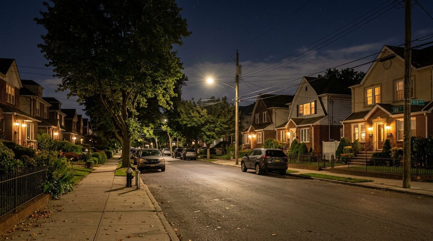 Buy a home in Saint Albans, Queens NY — Night scene quiet residential · Homes by Agatha