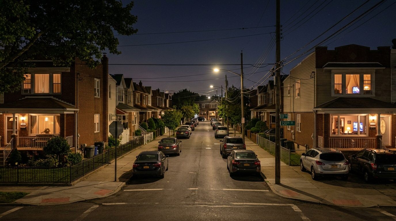 Sell my house in South Ozone Park, Queens NY — Night scene · Homes by Agatha