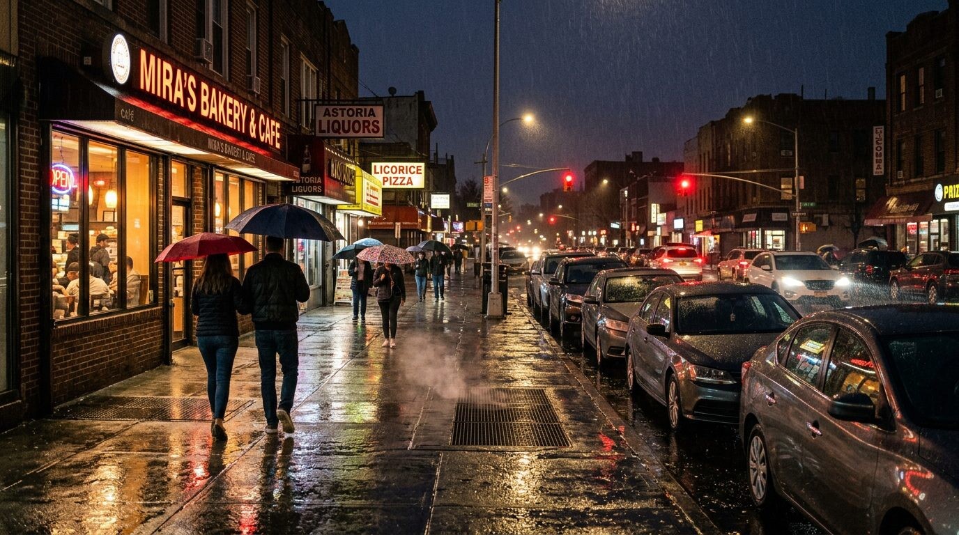 Rainy evening in Astoria, Queens NY — sell your home with Agatha Lubas