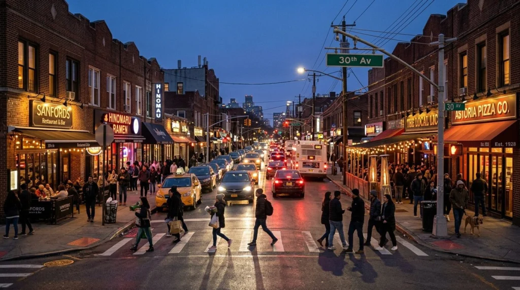 Twilight on an Astoria avenue, Queens NY — Homes by Agatha
