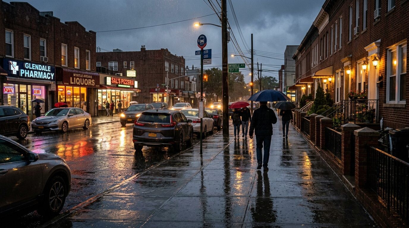 Glendale, Queens NY home values — Rainy evening · Homes by Agatha