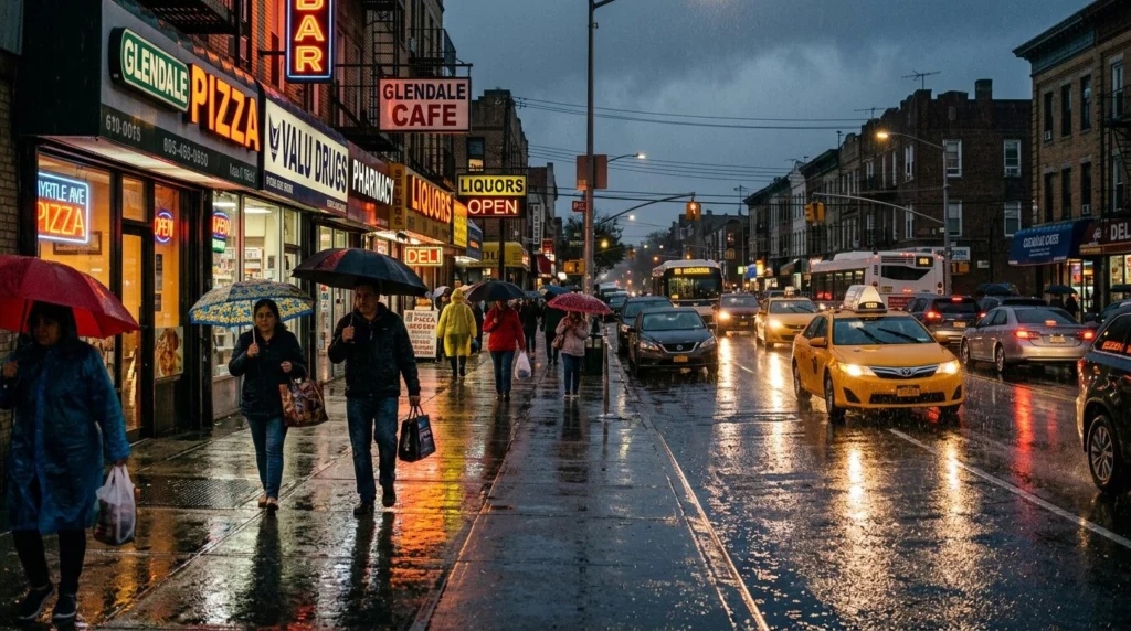 Buy Your Home in Glendale 2 Houses for sale in Glendale, Queens NY — Rainy evening scene · Homes by Agatha