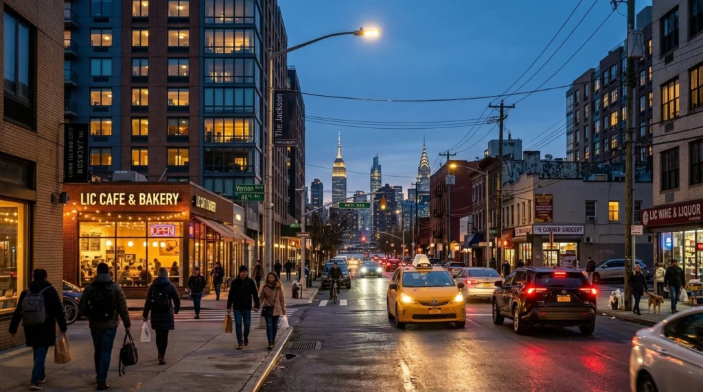 Sell Your Home in Long Island City 2 Homes for sale in Long Island City, Queens NY — Twilight street scene · Homes by Agatha
