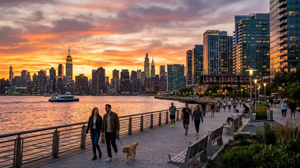 Sunset over the Long Island City waterfront, Queens NY — Homes by Agatha