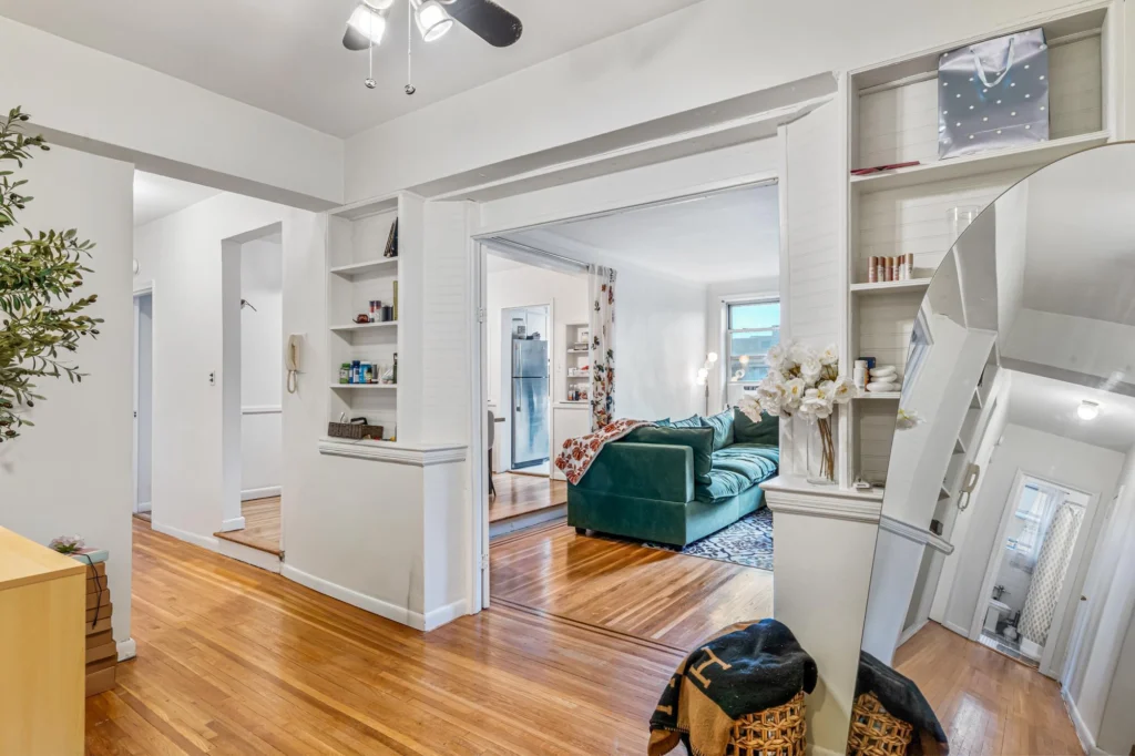 Hallway, living room and bathroom layout at 65-74 Saunders Street 6J, Rego Park NY