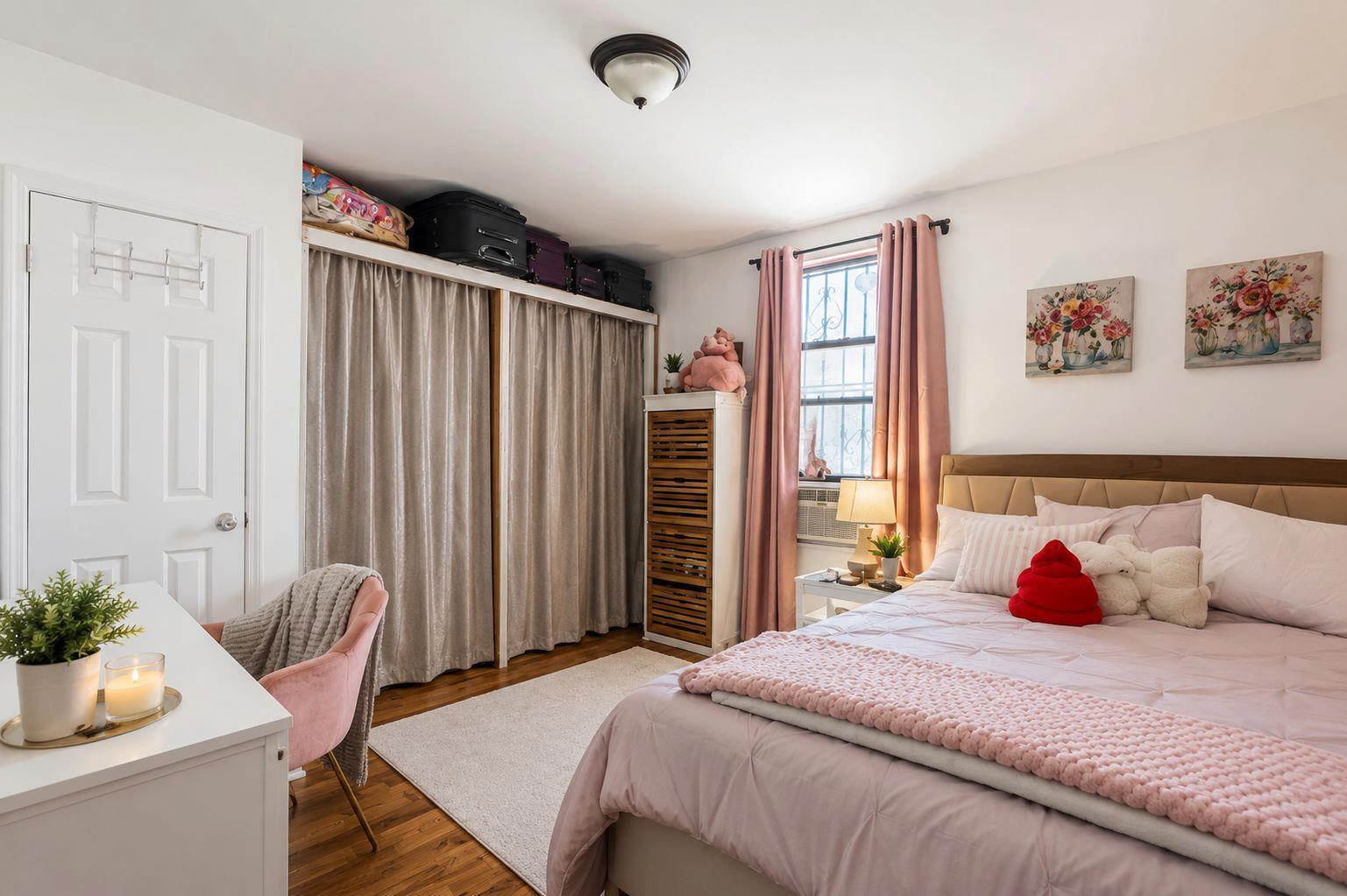 Bright bedroom with hardwood floors in a Brooklyn, NY home for sale — Homes by Agatha