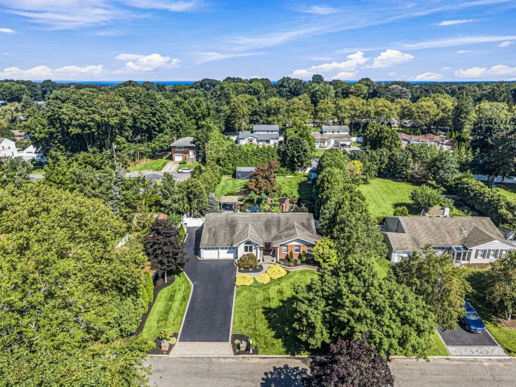Half-acre property for sale in Smithtown, NY — aerial view of 31 Dehan Street